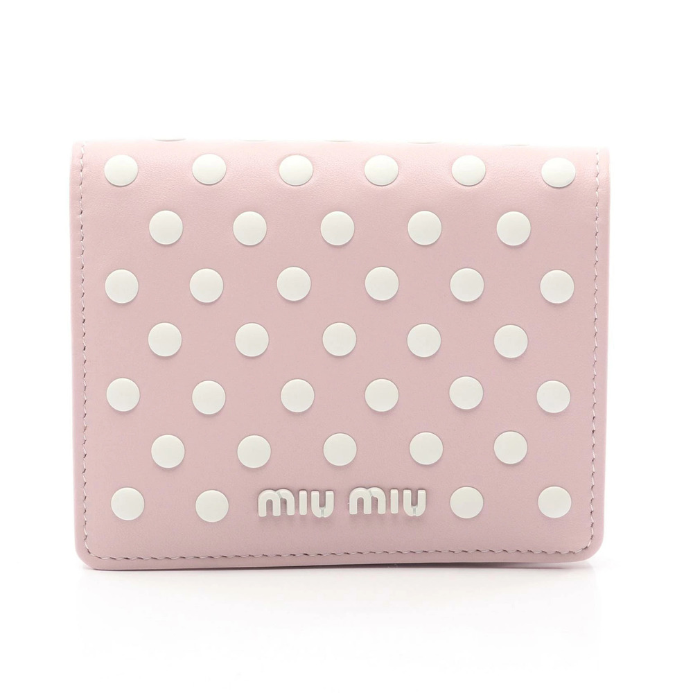 Miu Miu Nappa Borchie Dot Stud Leather Bifold Wallet Pink White
